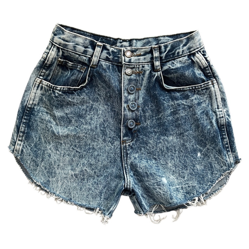 Fever Vintage Medium Wash Blue Raw Hem Button Fly Denim Jean Shorts Size 11